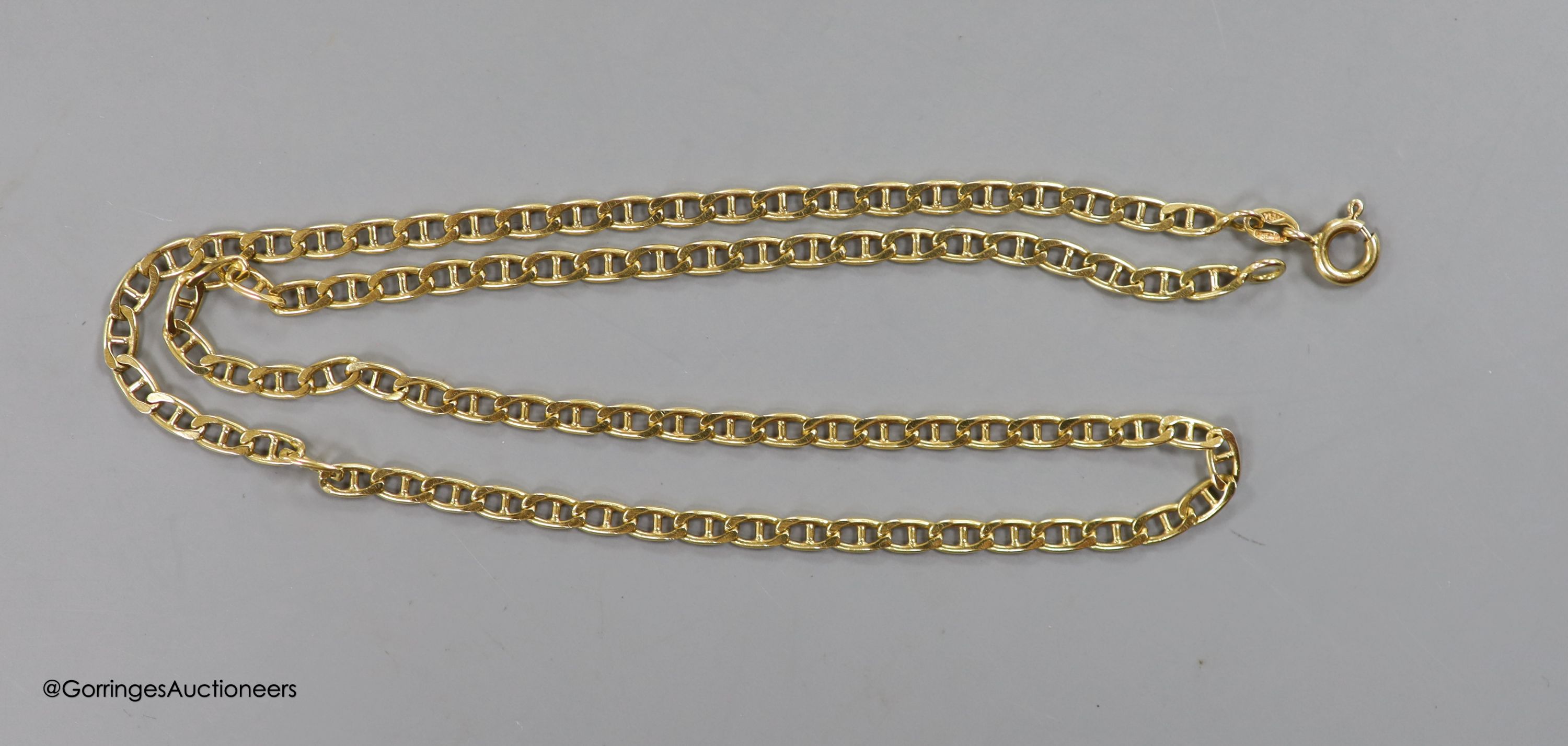 An 18ct gold oval link necklace, 40cm, 9 grams.